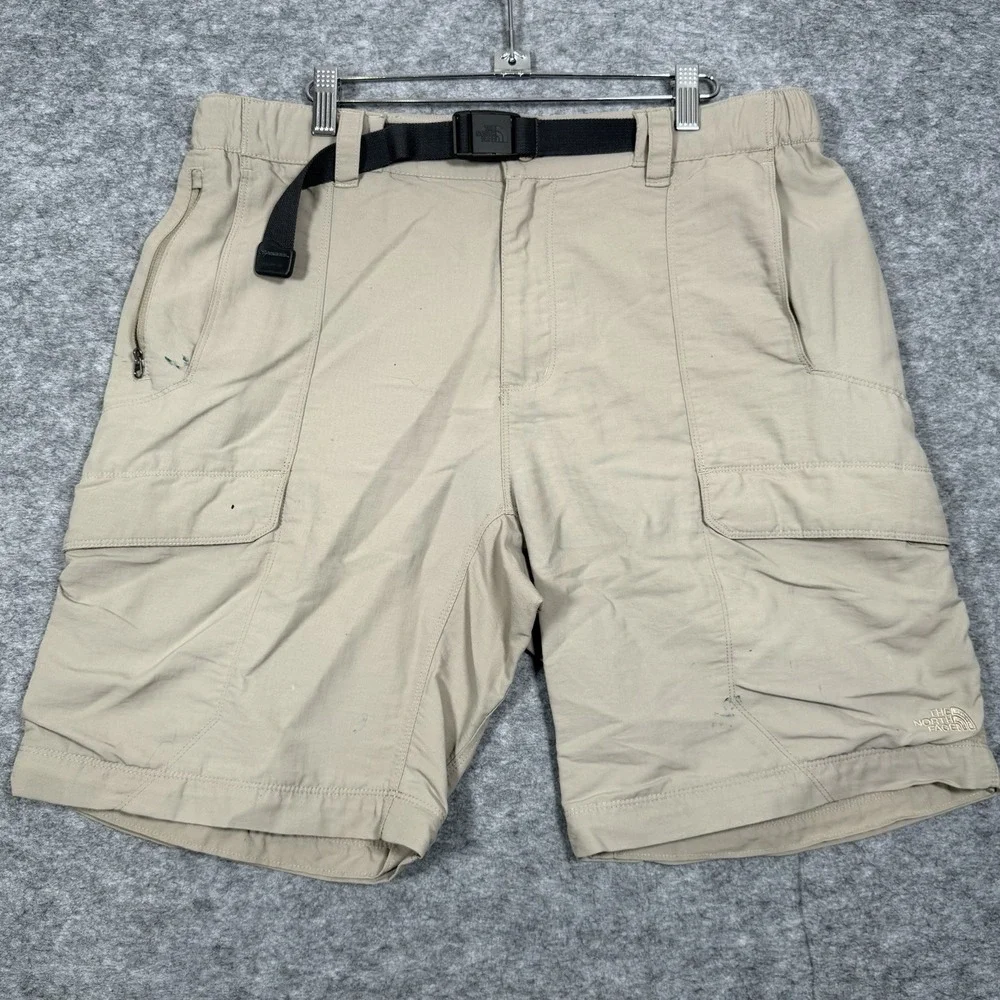 The North Face Hiking Cargo Shorts Men 34 (L) Belted Nylon Beige Solid